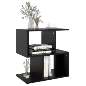 Table de chevet bois noir design moderne étagère, 50x30x51.5cm