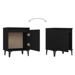 Table de chevet métal noir design moderne étagère, 40x30x50cm
