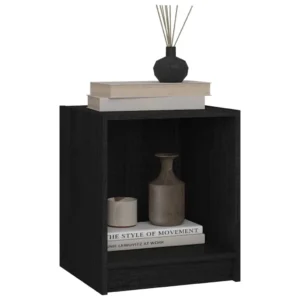 Chevet pin noir design moderne tiroir coulissant, 35.5x33.5x41.5cm