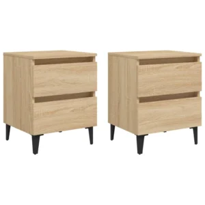 Lot de 2 tables de chevet chêne design moderne LED, 40x35x50cm