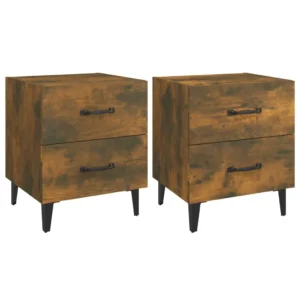 Lot de 2 tables de chevet chêne design moderne étagère, 40x35x47.5cm