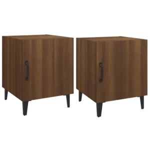 Lot de 2 tables de chevet chêne marron design 3 tiroirs, 40x40x50cm
