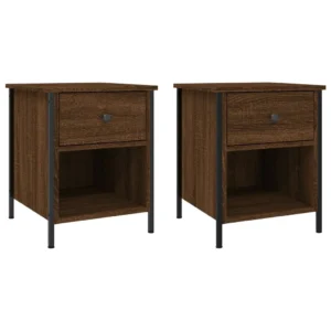 Lot de 2 tables de nuit chêne marron design compact, 40x42x50cm