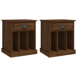 Lot de 2 tables de chevet chêne marron design moderne 1 tiroir, 43x36x50cm