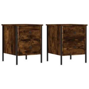 Lot de 2 tables de nuit chêne marron design moderne flottant, 40x42x50cm