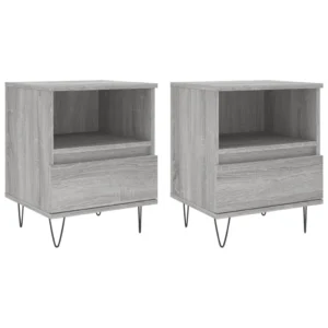Lot de 2 tables de chevet bois gris moderne tablette, 40x35x50cm