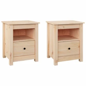 Lot de 2 chevets pin design rustique tablette, 40x35x49cm