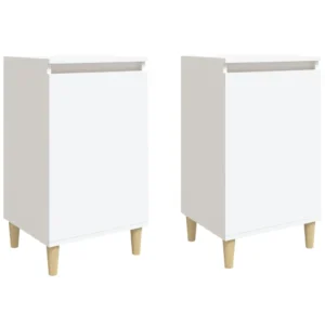 Lot de 2 tables de chevet bois blanc design contemporain tablette, 40x35x70cm