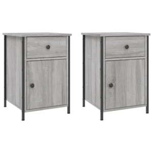 Lot de 2 tables de nuit bois gris design moderne tablette, 40x42x60cm