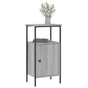 Lot de 2 chevets bois gris moderne industriel tablette, 41x31x80cm