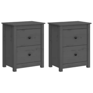 Lot de 2 tables de chevet pin gris design rustique mural, 50x35x61.5cm