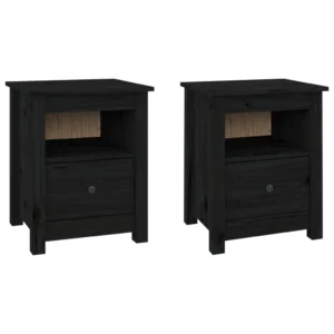 Lot de 2 tables de chevet pin noir moderne rustique mural, 40x35x49cm