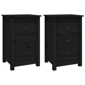 Lot de 2 tables de nuit pin noir moderne rustique étagère ouverte, 40x35x61.5cm