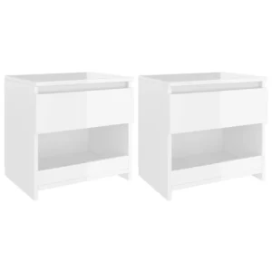 Lot de 2 tables de chevet bois blanc design moderne LED, 40x30x39cm
