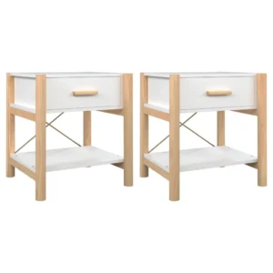 Lot de 2 tables de chevet bois moderne tablette, 42x38x45cm