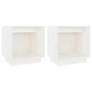 Lot de 2 tables de chevet pin blanche moderne LED, 40x30x40cm