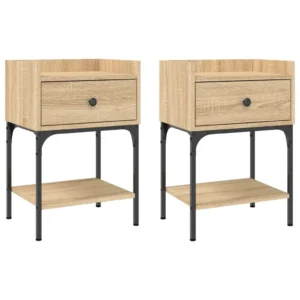 Lot de 2 tables de chevet chêne moderne 2 tiroirs, 40.5x31x60cm