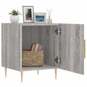 Lot de 2 tables de nuit bois gris moderne contemporain 2 tiroirs, 40x40x50cm