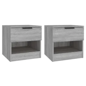 Lot de 2 tables de nuit bois gris design moderne mural, 40x39x40cm