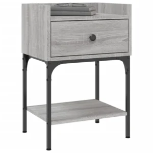 Lot de 2 tables de nuit bois gris moderne tablette, 40.5x31x60cm