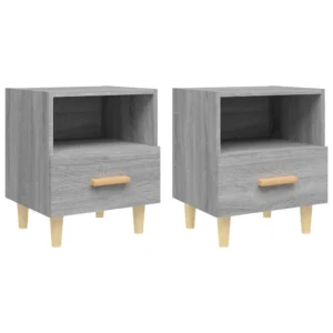 Lot de 2 tables de nuit bois gris design scandinave tiroir coulissant, 40x35x47cm