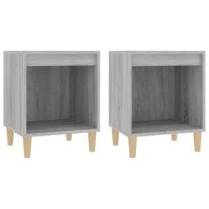 Lot de 2 tables de chevet bois gris contemporain LED, 40x35x50cm