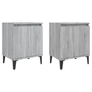 Lot de 2 tables de chevet métal gris design moderne LED, 40x30x50cm