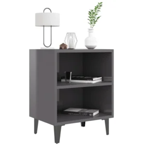 Lot de 2 tables de chevet métal gris design moderne étagère, 40x30x50cm