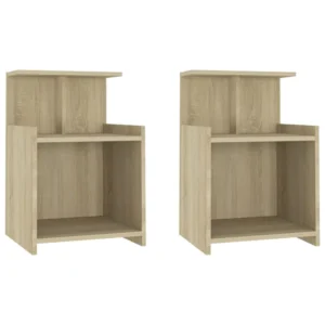 Lot de 2 chevets chêne design moderne LED, 40x35x60cm