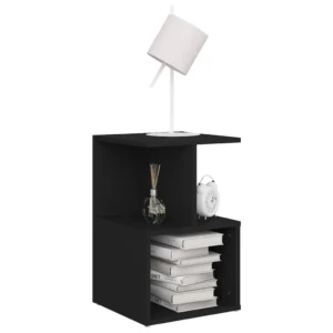 Lot de 2 tables de nuit bois noir design moderne 2 tiroirs, 35x35x55cm