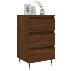 Lot de 2 chevets bois marron design moderne 3 tiroirs, 40x35x69cm