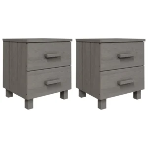 Lot de 2 tables de chevet pin gris contemporain tablette, 40x35x44.5cm