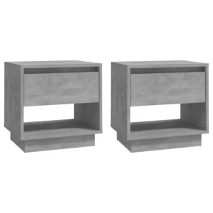 Lot de 2 tables de chevet bois gris design moderne compact, 45x34x44cm