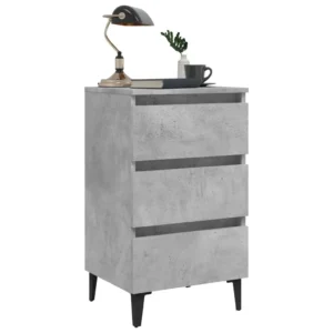 Lot de 2 tables de chevet métal gris design moderne 3 tiroirs, 40x35x69cm