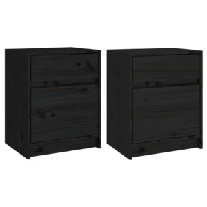 Lot de 2 tables de chevet pin noir contemporain LED, 40x31x50cm