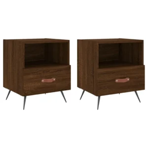 Lot de 2 tables de nuit chêne marron moderne contemporain tiroir coulissant, 40x35x47.5cm
