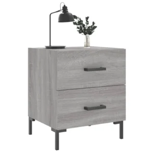 Lot de 2 tables de nuit bois gris design moderne tablette, 40x35x47.5cm