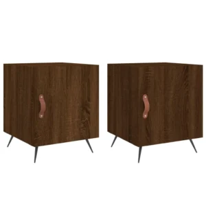 Lot de 2 chevets bois marron design contemporain compact, 40x40x50cm