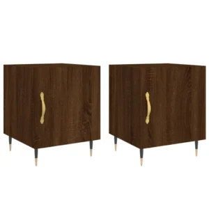 Lot de 2 tables de nuit bois marron moderne tiroir coulissant, 40x40x50cm