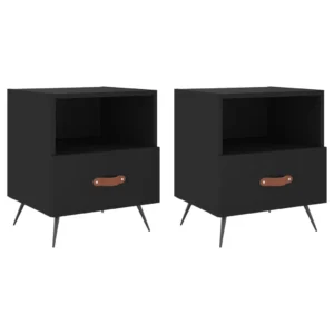 Lot de 2 chevets bois noir design moderne compact, 40x35x47.5cm