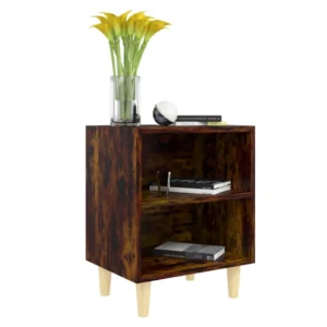Lot de 2 tables de nuit bois design scandinave étagère, 40x30x50cm