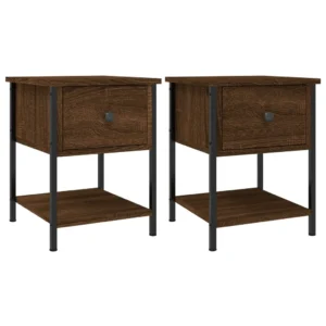 Lot de 2 chevets chêne marron design moderne 1 tiroir, 34x35.5x45cm