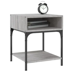 Lot de 2 tables de chevet bois gris moderne tablette, 40x41x50cm
