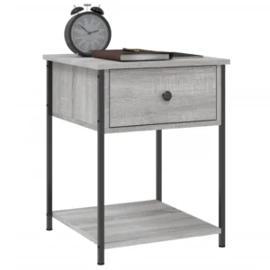 Lot de 2 tables de chevet bois gris moderne LED, 44x45x58cm