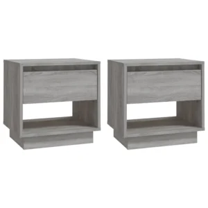 Lot de 2 tables de nuit bois gris design compact, 45x34x44cm