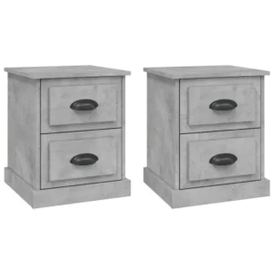 Lot de 2 tables de chevet bois gris design moderne tablette, 39x39x47.5cm
