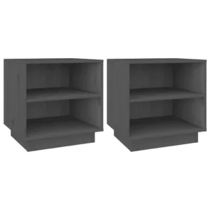 Lot de 2 tables de nuit pin gris design moderne étagère, 40x34x40cm