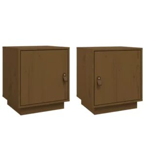 Lot de 2 tables de nuit pin marron rustique tiroir coulissant, 40x34x45cm