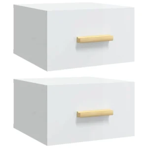 Lot de 2 tables de nuit bois blanc design moderne mural, 35x35x20cm