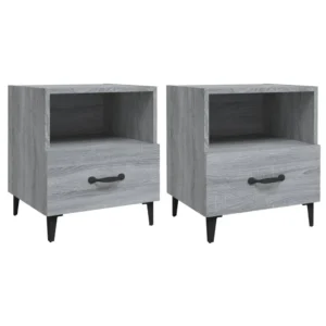 Lot de 2 tables de nuit bois gris original étagère, 40x35x47.5cm